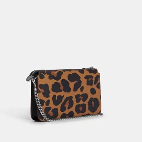 🐆Coach Poppy Crossbody With Card Case With Leopard Print And Signature Canvas - Picture 4 of 14